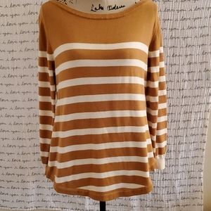 Medium Tan and white striped Boat Neck Sweater